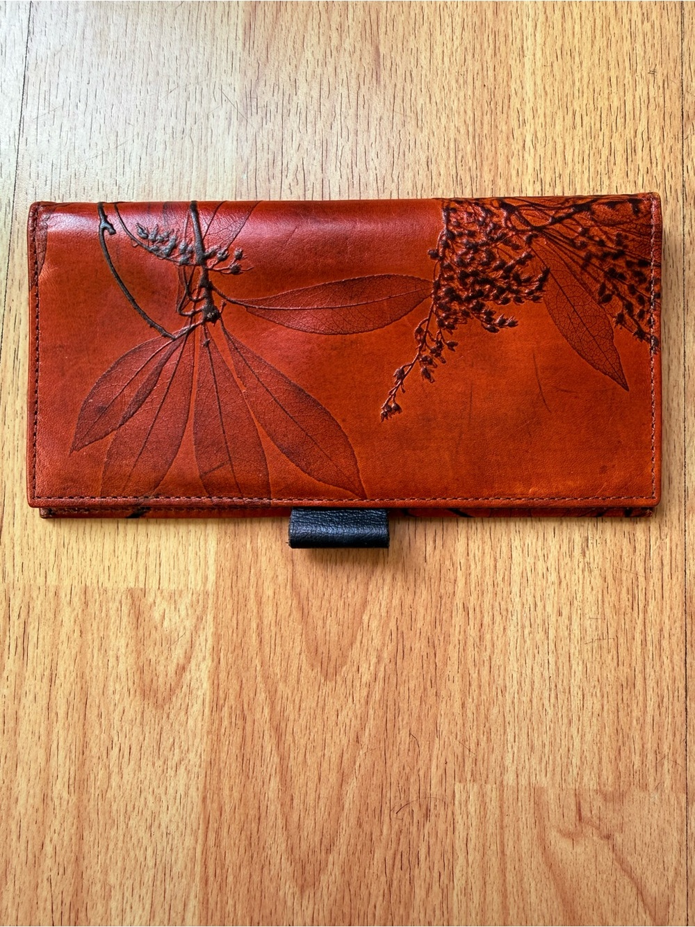 Handmade vintage floral embossed leather bifold wallet/checkbook
